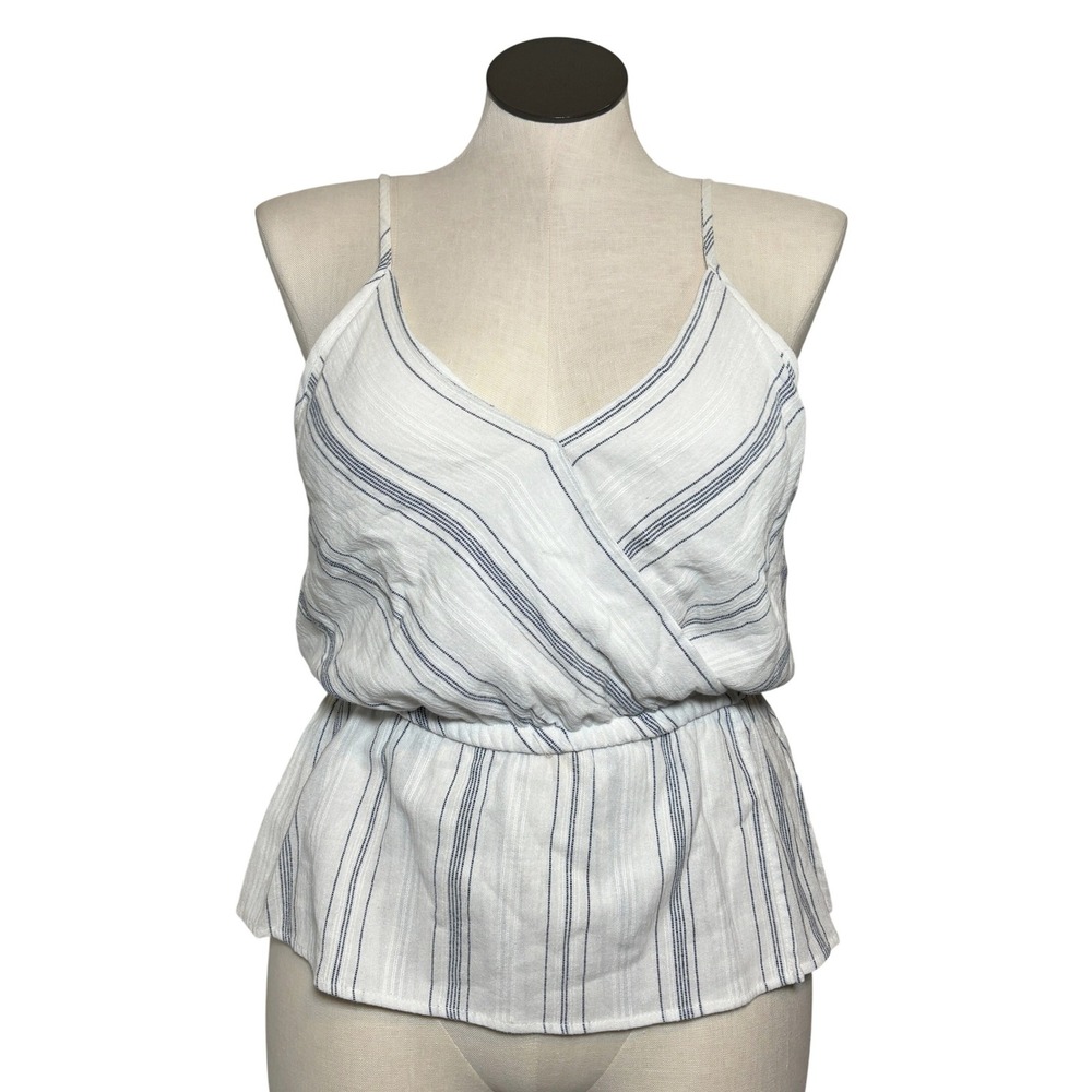 PPLA Pixie Tank White Blue Striped Wrap Peplum Cami Top Large PWT055 USA Made